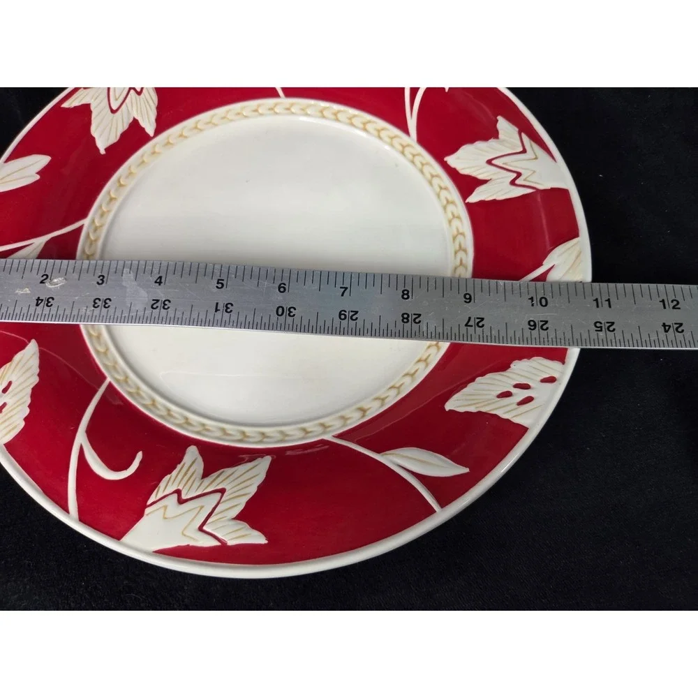 Fitz & Floyd Town And Country Collection Lot Footed Bowl Plate Cereal Bowl Red